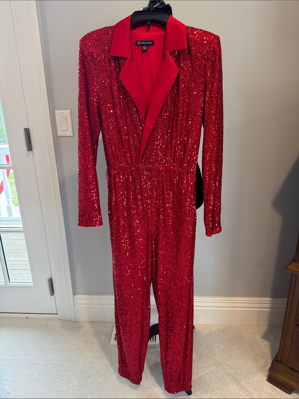 I.N.C International Concepts Sequin Red Jumpsuit with detachable belt. Size S
